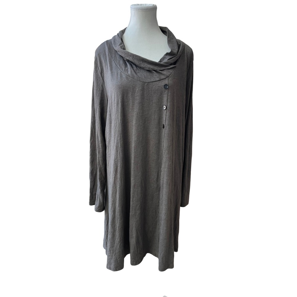 Chalet et Ceci Womens Gray Cowl Neck Button Accent Tunic Dress Size L organic‎